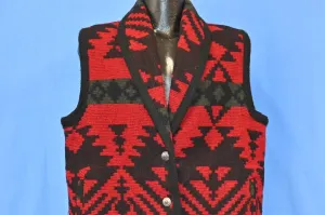 80s Woolrich Red Black Aztec Wool Vest Women's Large