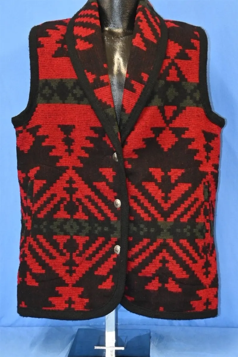 80s Woolrich Red Black Aztec Wool Vest Women's Large